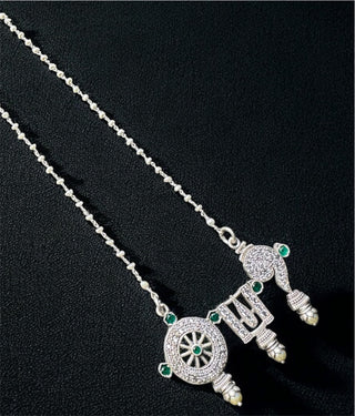 The Vajra Shankhu, Chakra Nama Silver Pearl Necklace & Earrings (Oxidised)