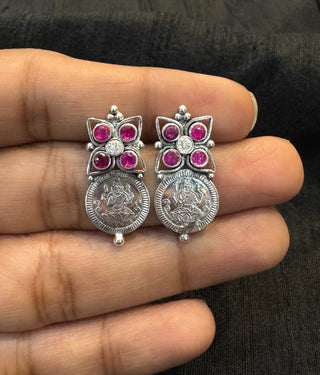 The Mudra Silver Lakshmi  Kasumala Necklace & Earrings (Oxidised)