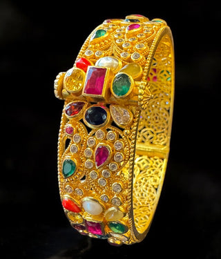 The Samanvaya Silver Navratna Openable Kada Bracelet-Single (Size 2.2/2.4/2.6/2.8)