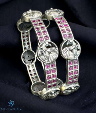 The Samarth Silver Peacock Bangle -Single (Size 2.2/2.4/2.6/2.8)