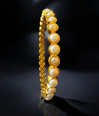 The Mrinmoyee Silver Pearl Bangle- Single (Size/2.2/ 2.4/2.6/2.8)