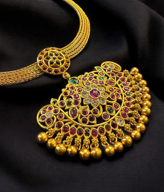 The Aishwarya Heritage Silver Peacock Addige Necklace