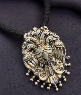 The Shri Silver Gandaberunda Thread Necklace (Oxidised)