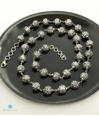 The Rudraksha Nakkasi Beads Silver Chain (Oxidised)