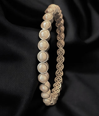 The Mrinmoyee Silver Pearl Bangle- Single (Oxidised/Size/2.2/ 2.4/2.6/2.8)