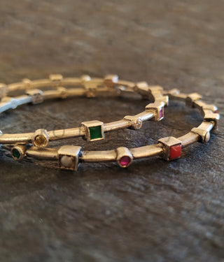 The Ridha Silver Navratna Bangle-Single (Oxidised/Size/2.2/2.4/2.6/2.8)