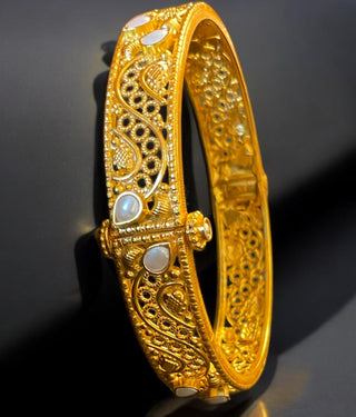 The Nrtu Silver Filigree Pearl Openable Bracelet - Single (Size /2.2/2.4/2.6/2.8)