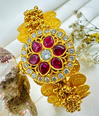 The Gejje Silver Coin Openable Kada Bracelet (Red/White/Size 2.2/2.4/2.6/2.8)