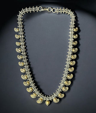 The Aarna Silver Stamped Paisley Necklace (2 tone)