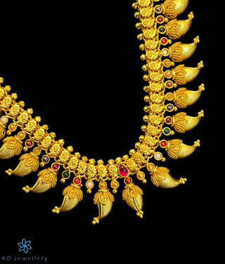 The Ananya Silver Navratna Mango Necklace (Medium)