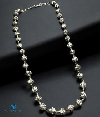The Rudraksha Nakkasi Beads Silver Chain (Oxidised)