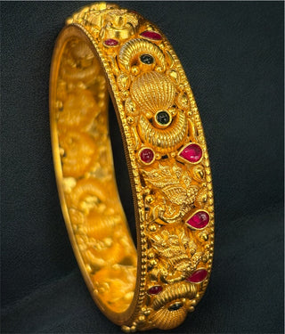 The Barhipriya Silver Peacock Nakkasi Bangle- Single (Size/2.2/2.4/2.6/2.8)