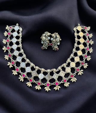 The Utsaha Silver Lakshmi Coin Mesh Necklace & Earrings