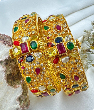 The Samanvaya Silver Navratna Openable Kada Bracelet-Single (Size 2.2/2.4/2.6/2.8)