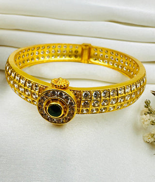 The Amruda Silver Zirconia Openable Kada Bracelet (White/Green/Size 2.2/2.4/2.6/2.8)