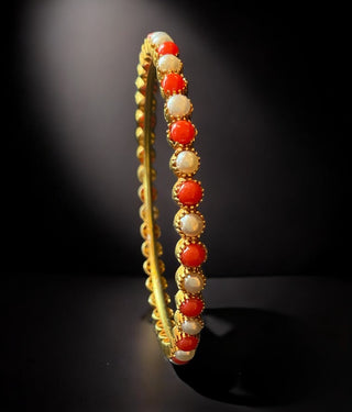 The Tanmaya Silver Coral & Pearl Bangle-Single (Size /2.2/2.4/2.6/2.8)