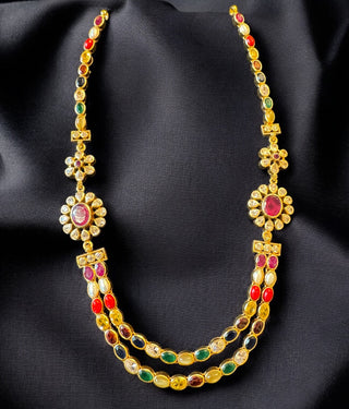 The Anuva Silver Navaratna Layered Necklace & Earrings