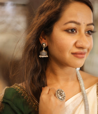 The Pradhva Silver Filigree Pearl Jhumka