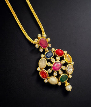 The Payal Silver Navratna Pendant