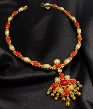 The Vedya Silver Pearl & Coral Necklace & Earrings