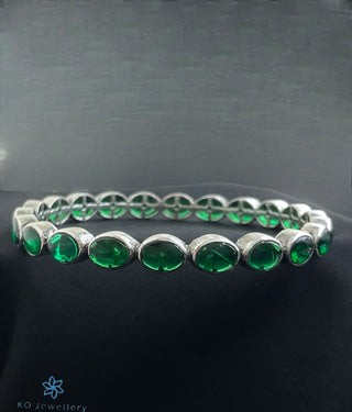 The Classic Oval Silver Kemp Bangle-Single (Green/Oxidised/Size 2.2/2.4/2.6/2.8)