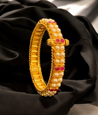 The Prisha Silver Pearl Bracelet Muttina Bale -Single ( Red /Size /2.2/2.4/2.6/2.8)