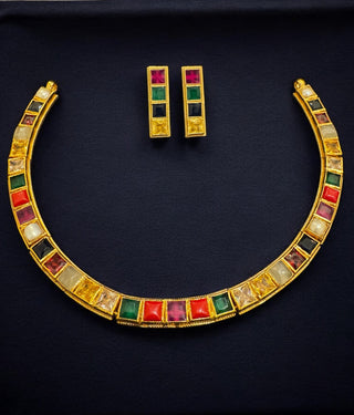 The Preksha Silver Navratna Necklace & Earrings