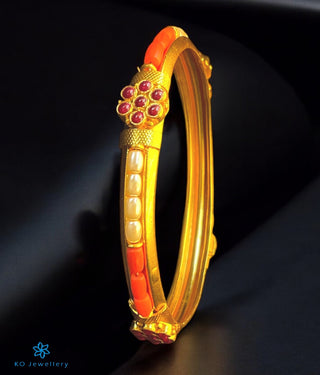 The Saumya Silver Coral & Pearl Kemp Bangle-Single (Size /2.2/2.4/2.6/2.8)