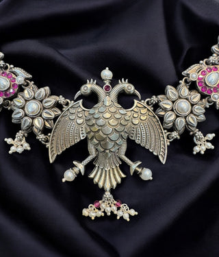 The Atyukti Silver Gandaberunda Pearl Necklace & Earrings