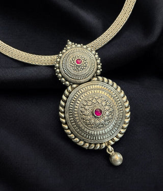 The Aadhya Silver Heritage Nakshi Necklace