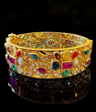 The Samanvaya Silver Navratna Openable Kada Bracelet-Single (Size 2.2/2.4/2.6/2.8)