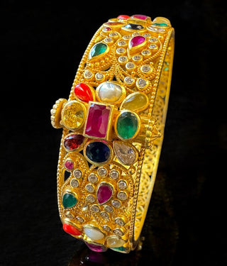 The Samanvaya Silver Navratna Openable Kada Bracelet-Single (Size 2.2/2.4/2.6/2.8)