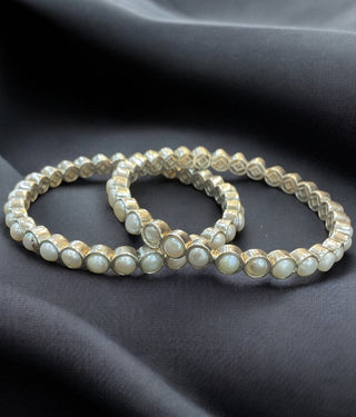 The Mrinmoyee Silver Pearl Bangle- Single (Oxidised/Size/2.2/ 2.4/2.6/2.8)