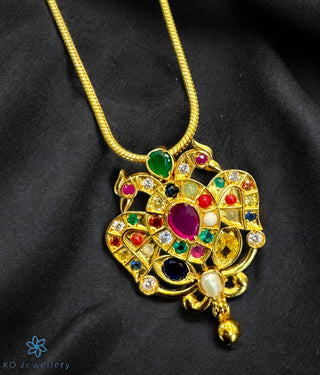 The Avani Gandaberunda Silver Navratna Pendant