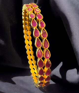 The Artava Silver Kempu Bangle- Single (Red/Size 2.2/2.4/2.6/2.8)