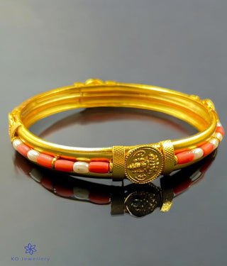 The Anagha Silver Lakshmi Coral & Pearl Bangle-Single (Size /2.2/2.4/2.6/2.8)