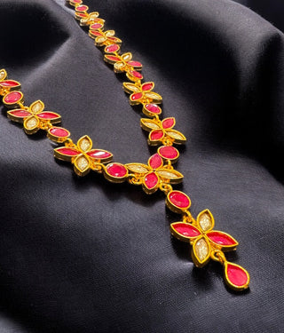 The Soha Silver polki Necklace & Earrings (Red)