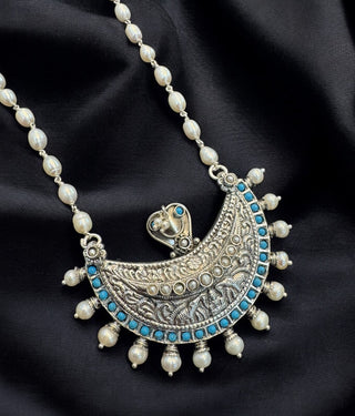 The Anavila Pearl & Turquoise Kokkethathi Silver Necklace & Earrings
