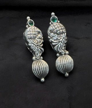 The Ajara Nakshi Silver Peacock Necklace & Earrings (Oxidised)