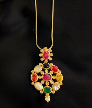 The Payal Silver Navratna Pendant