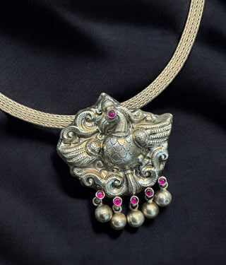 The Vrsin Heritage Silver Nakkasi Peacock Necklace