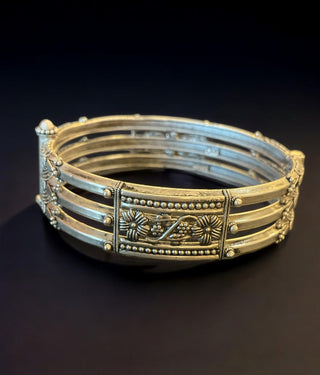 The Sharanya Ornate Silver Bracelet-Single (Oxidised/Size /2.2/2.4/2.6/2.8)