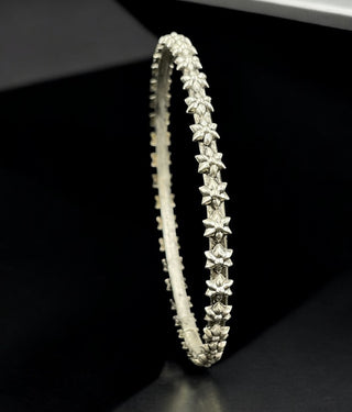 The Ojus Silver Floral Bangle- Single (Oxidised/Size /2.2/2.4/2.6/2.8)