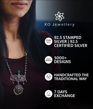 The Sadara Silver Lakshmi Pearl Kasumala Necklace (Oxidised)