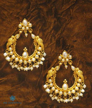 The Ramyati Silver Peacock Chandbali Earrings(Pearl)