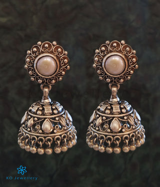 The Aditri Silver Pearl Jhumka (Oxidised)