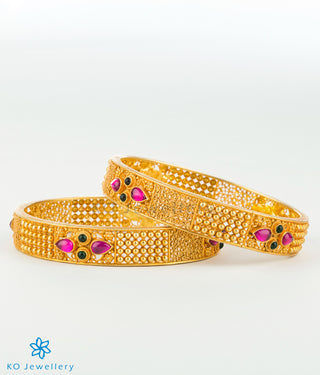 The Manya Silver Filigree Kemp Bangle - Single (Red&Green/Size 2.2/2.4/2.6/2.8)