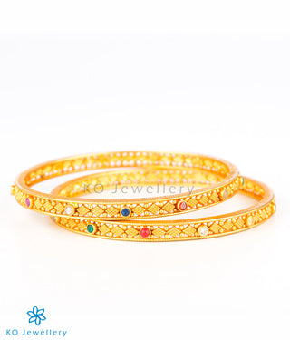 The Reyna Silver Navratna Bangle -Single (Size 2.2/2.4/2.6/2.8)