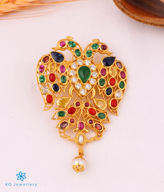 The Classic Gandaberunda Silver Navratna Pendant (Blue/Green)