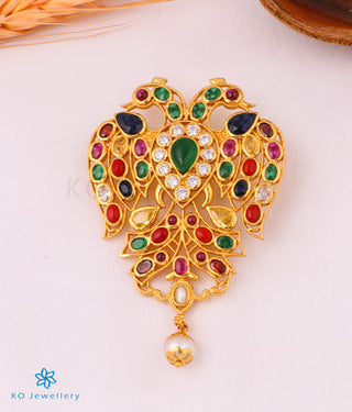 The Classic Gandaberunda Silver Navratna Pendant (Blue/Green)